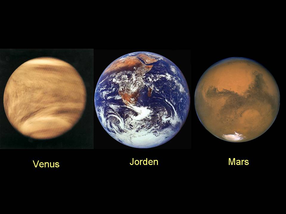 Klimaet på våre naboplaneter har endret seg kraftig opp gjennom tidene. Foto: NASA, montasje: Knut Jørgen Røed Ødegaard / bangirommet.no