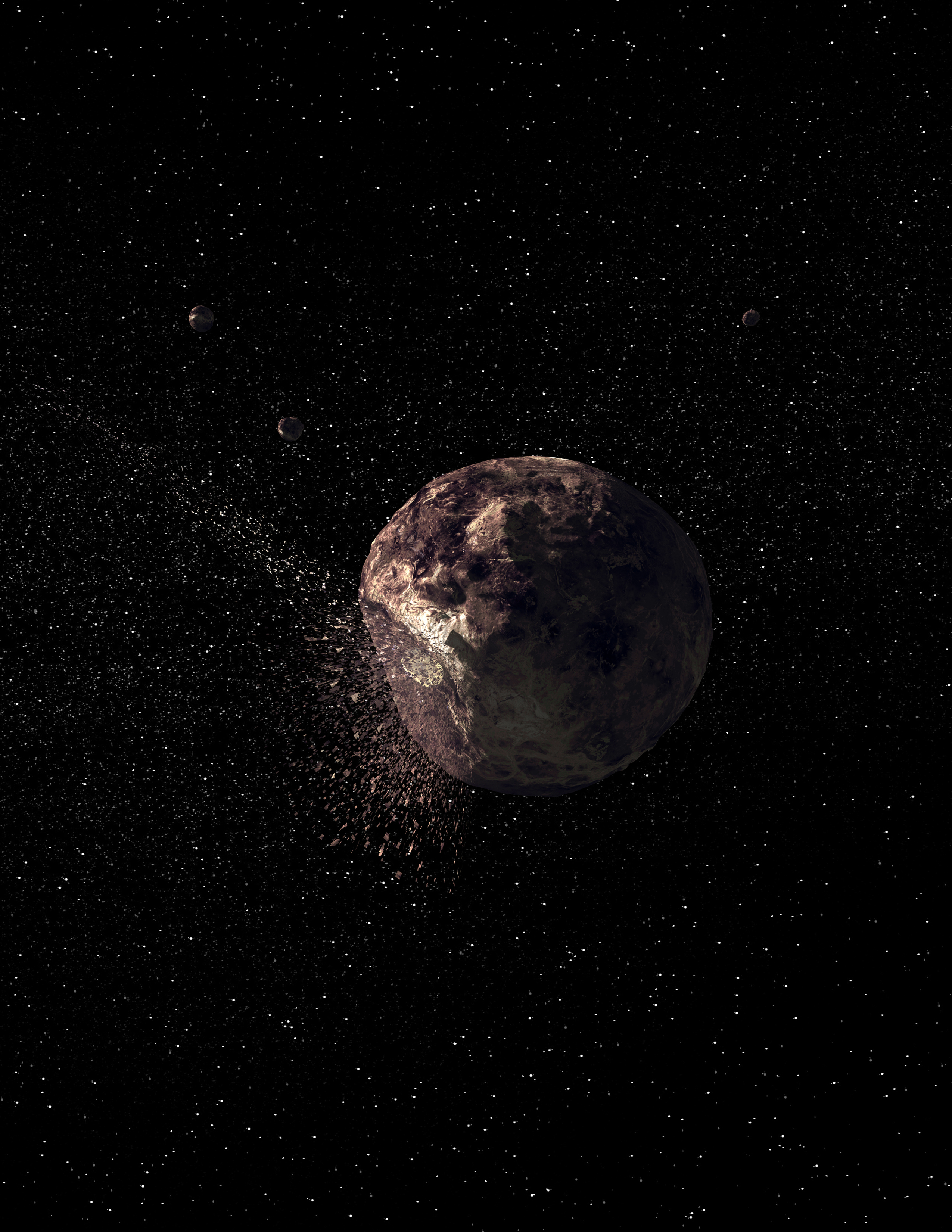 En kunstnerisk fremstilling av nedslaget på asteroiden Pallas som kanskje laget det merkelige objektet 3200 Phaethon. Illustrasjon: B.E: Schmidt og S.C. Radcliffe 