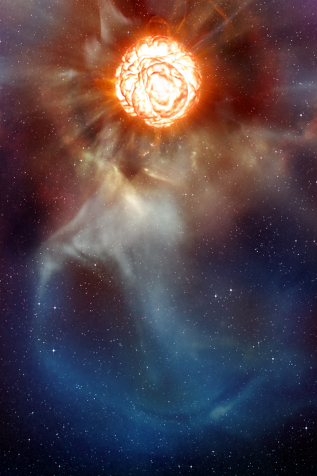 Den enormt store stjernen Betelgeuse kan snart eksplodere. Illustrasjon: ESO