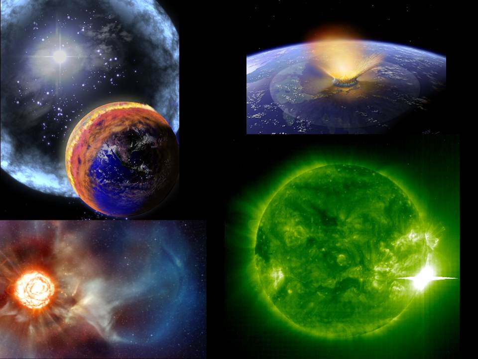 Kosmiske katastrofer som kan ramme oss. Illustrasjon/foto: NASA, ESO, Don Davis/NASA, SOHO, ESA. Montasje: Knut Jørgen Røed Ødegaard