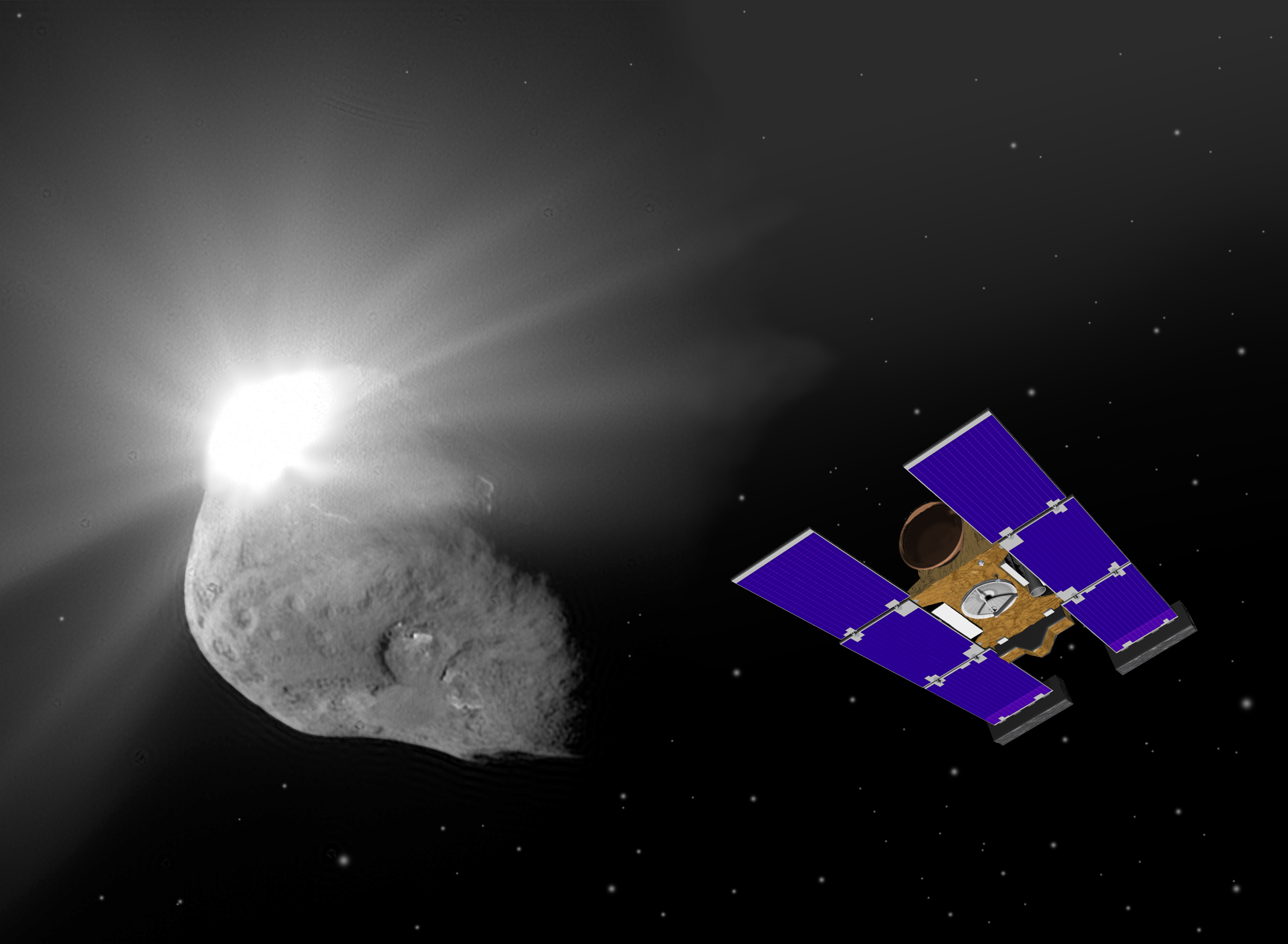 Et voldsomt lysglimt oppstod da romsonden Deep Impact traff Tempel 1 i 2005. Tirsdag 15. februar får vi kanskje se resultatet.Foto: Deep Impact/NASA/JPL/UMD