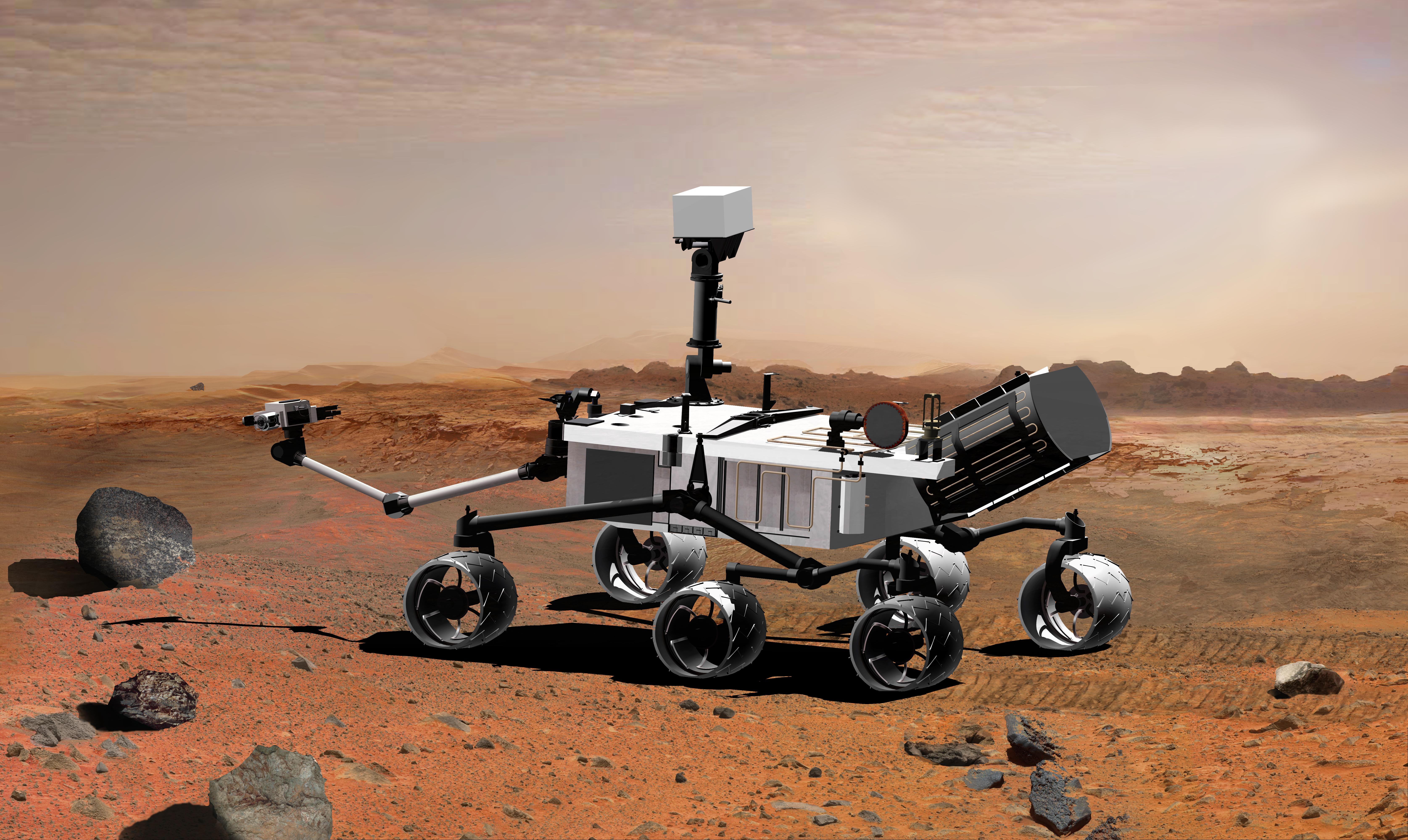 Den fjernstyrte roveren Curiosity på Mars. Illustrasjon: JPL/NASA