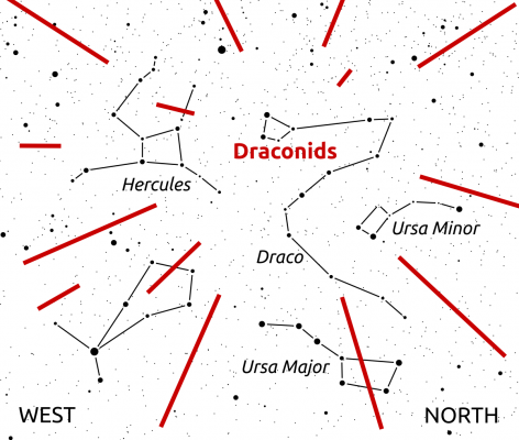 Området som Draconide-meteorene stråler ut fra. Illustrasjon IMO 