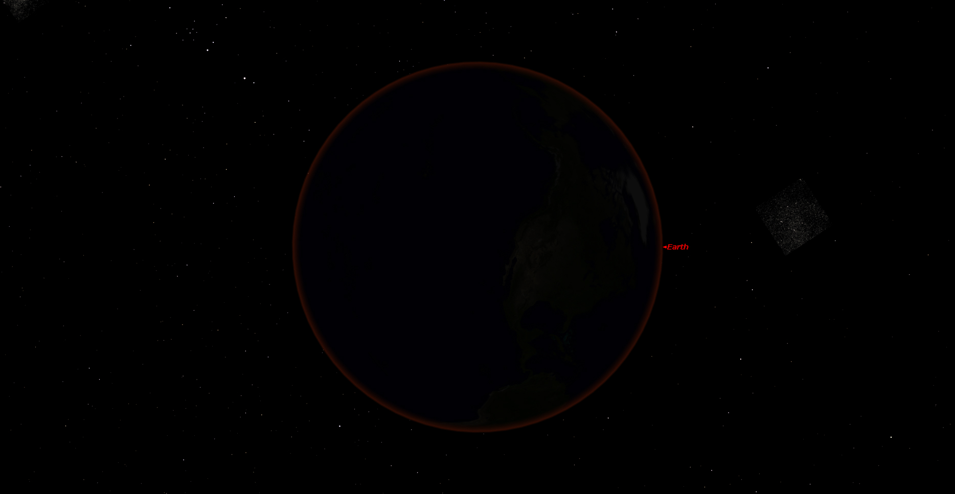 Sett fra Månen er det under en total måneformørkelse en total solformørkelse! Den røde ringen er Jordens atmosfære som blir opplyst av sollyset. Vi ser alle Jordens soloppganger og solnedganger på en gang!  Illustrasjon: Knut Jørgen Røed Ødegaard