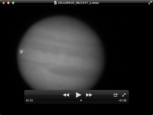 Nedslag på Jupiter 10. september 2012. Foto: George Hall, Dallas, Texas