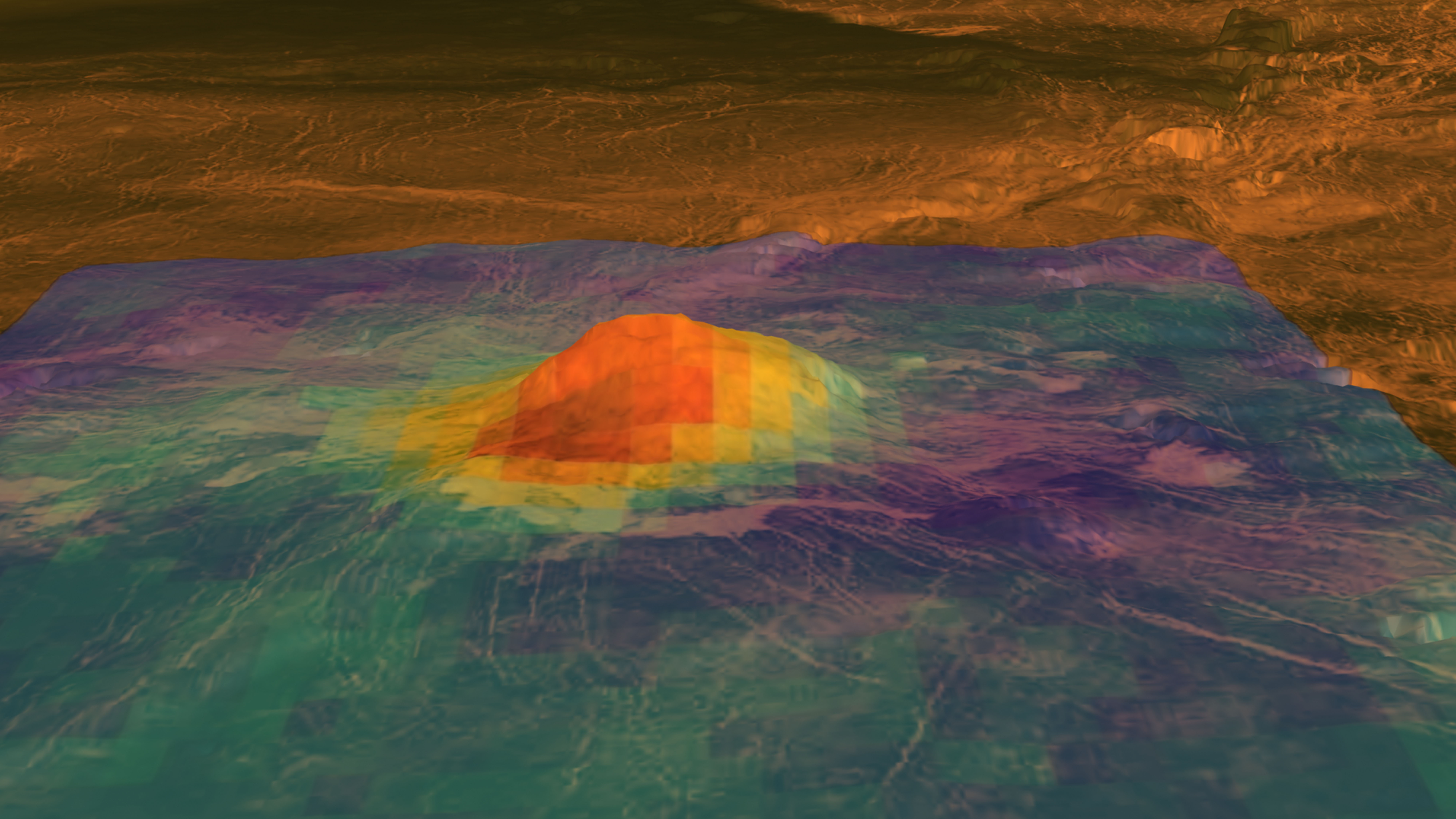 Vulkanen Idunn Mons på Venus. Foto: ESA/NASA/JPL