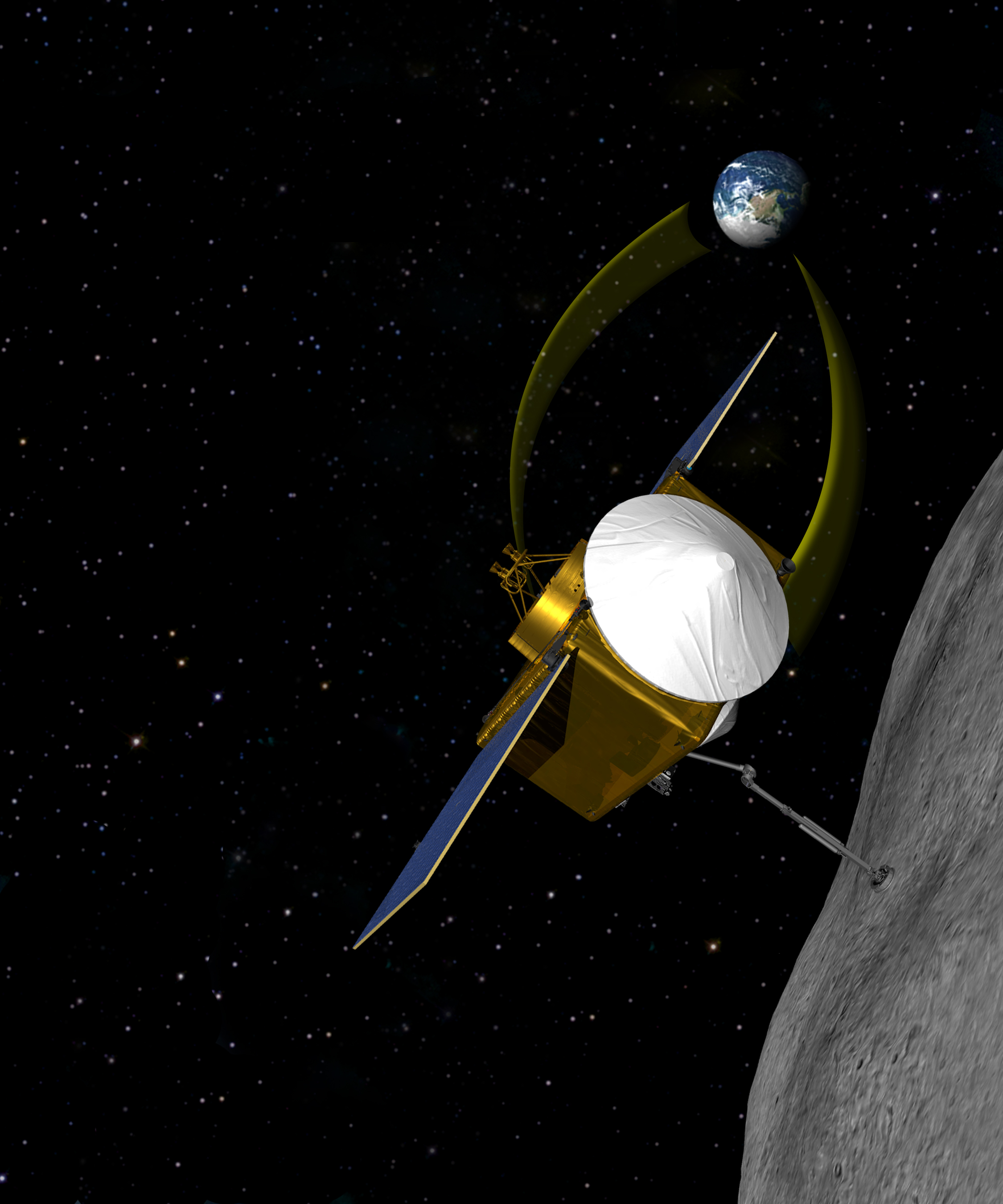 OSIRIS-REx på vei mot nærjords-asteroide. Illustrasjon: NASA/Goddard/University of Arizona