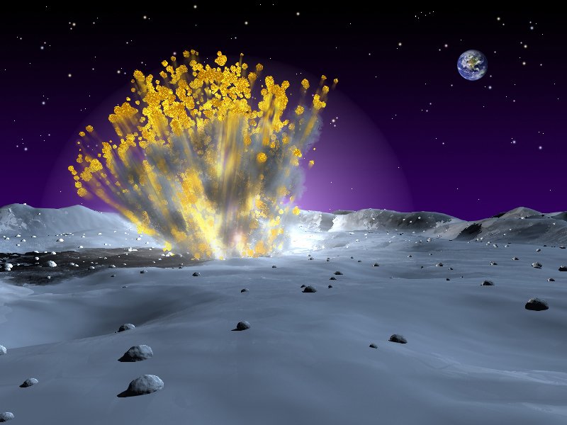 Illustrasjonen viser hvordan et nedslag på Månen kan se ut dersom vi befinner oss der. Illustrasjon: NASA/MSFC