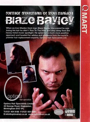 Blaze Bayley - sjekk blikket, og ikke minst hårfestet. Annonse: Q Magazine