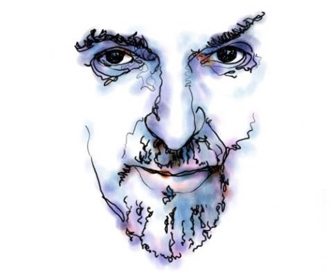 Peter Gabriel i et ettertenksomt hjørne. Illustrasjon: electricwarrior.com