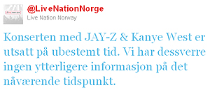 Live Nation skreiv om utsettelsen på sin Twitter-konto. Foto: Skjermdump fra Twitter.
