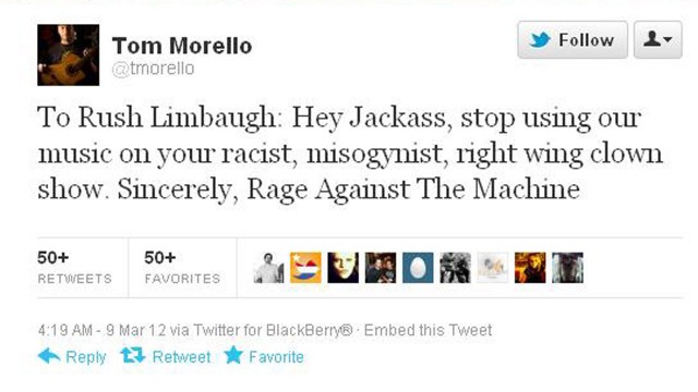 Morellos tweet til Limbaugh. (Skjermdump, Twitter)