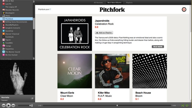 Applikasjonen til Pitchfork i Spotify. (Skjermdump: Spotify)